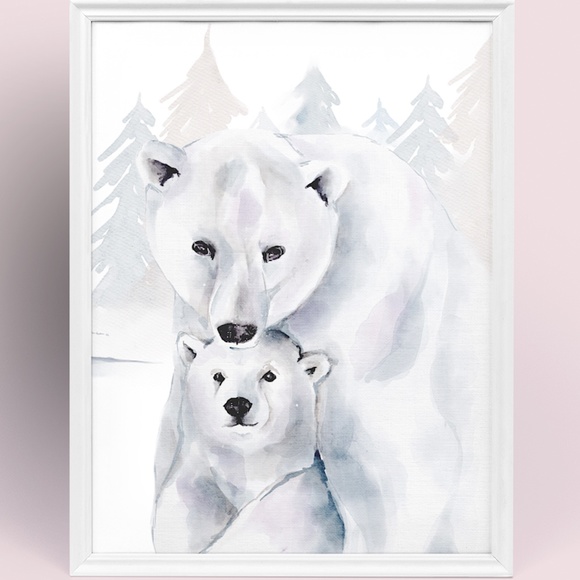 Watercolor Polar Bears Wall Art Illustration Print Poster Card Unframed - Picture 1 of 17